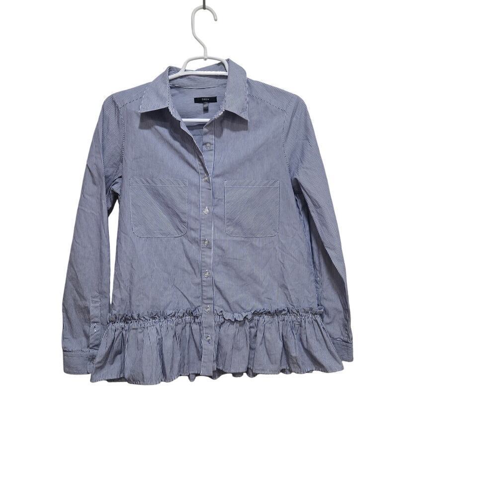 Drew Blue Stripe Peplum Shirt Small Button Front Workwear